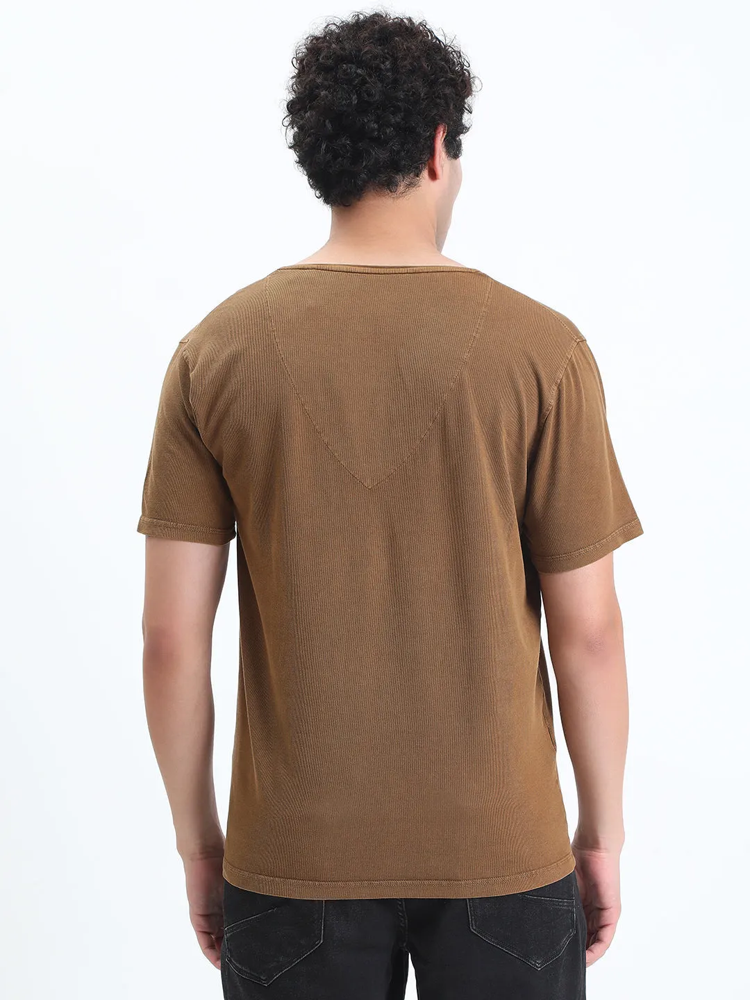 MultiPocket System Men's Brown V-Neck Regular Fit T-Shirt