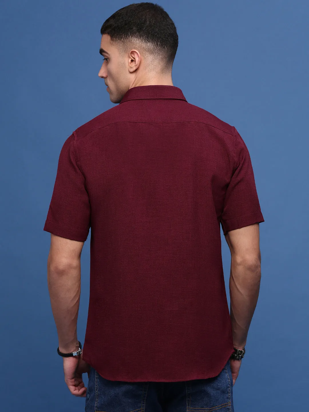 Colorfast Technology Men's Burgundy Solid Slim Fit Shirt