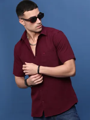 Men's Burgundy Solid Slim Fit Shirt Digital Core