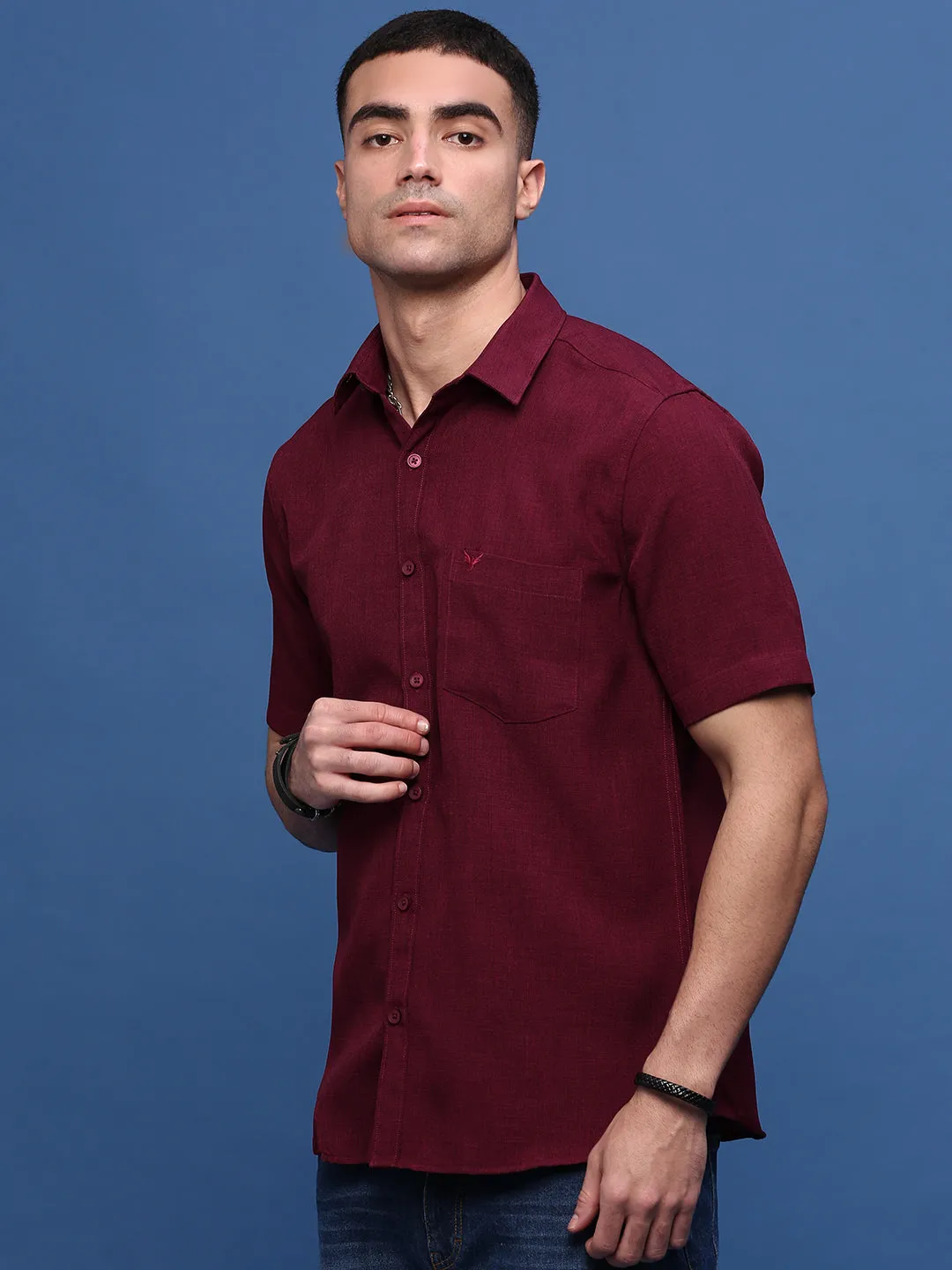 Men's Burgundy Solid Slim Fit Shirt Warm Sweater Timeless Skirt