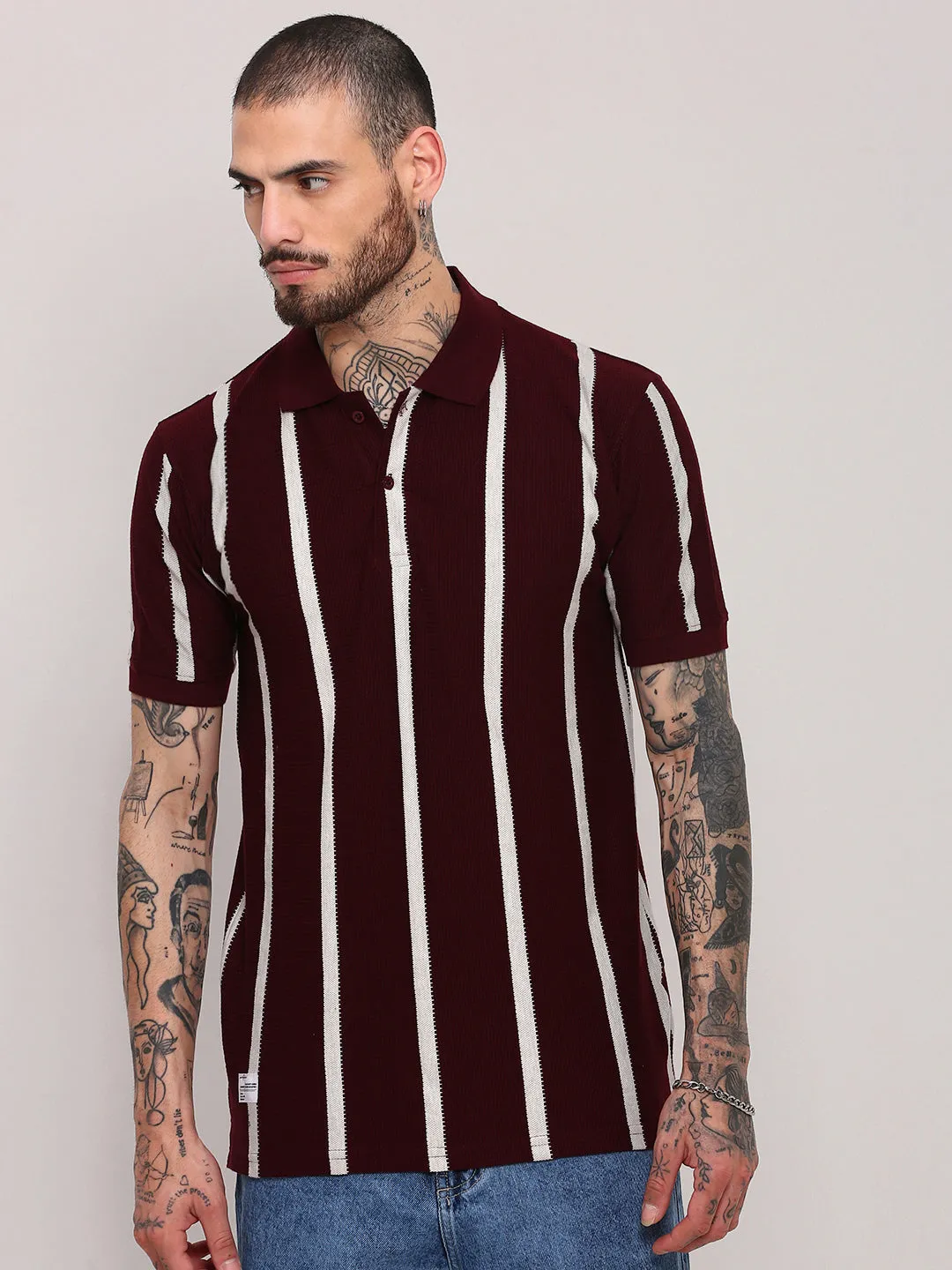 Men's Burgundy Striped T-Shirt Myth Soul