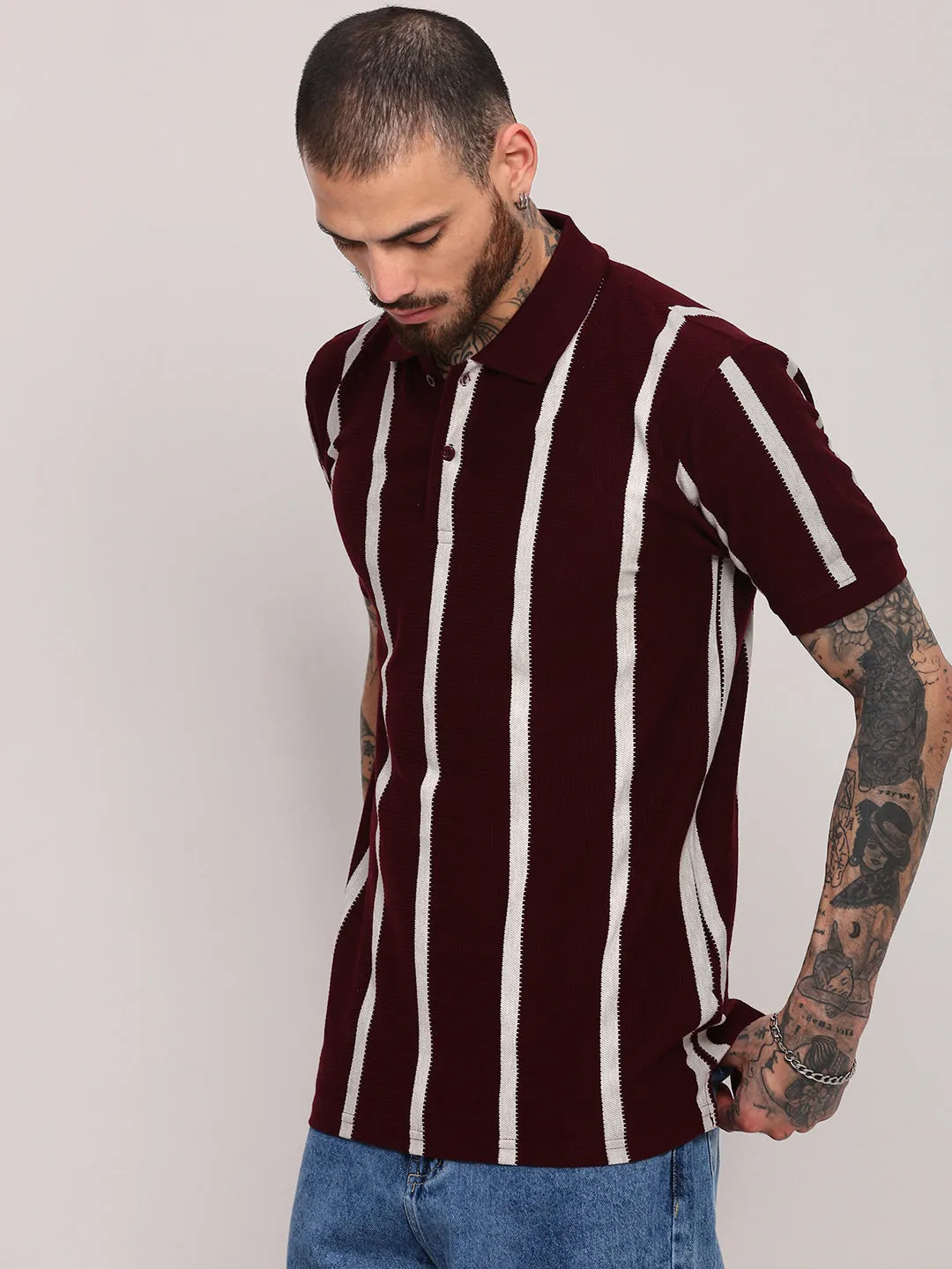 Men's Burgundy Striped T-Shirt Basic Core GentleWaistband