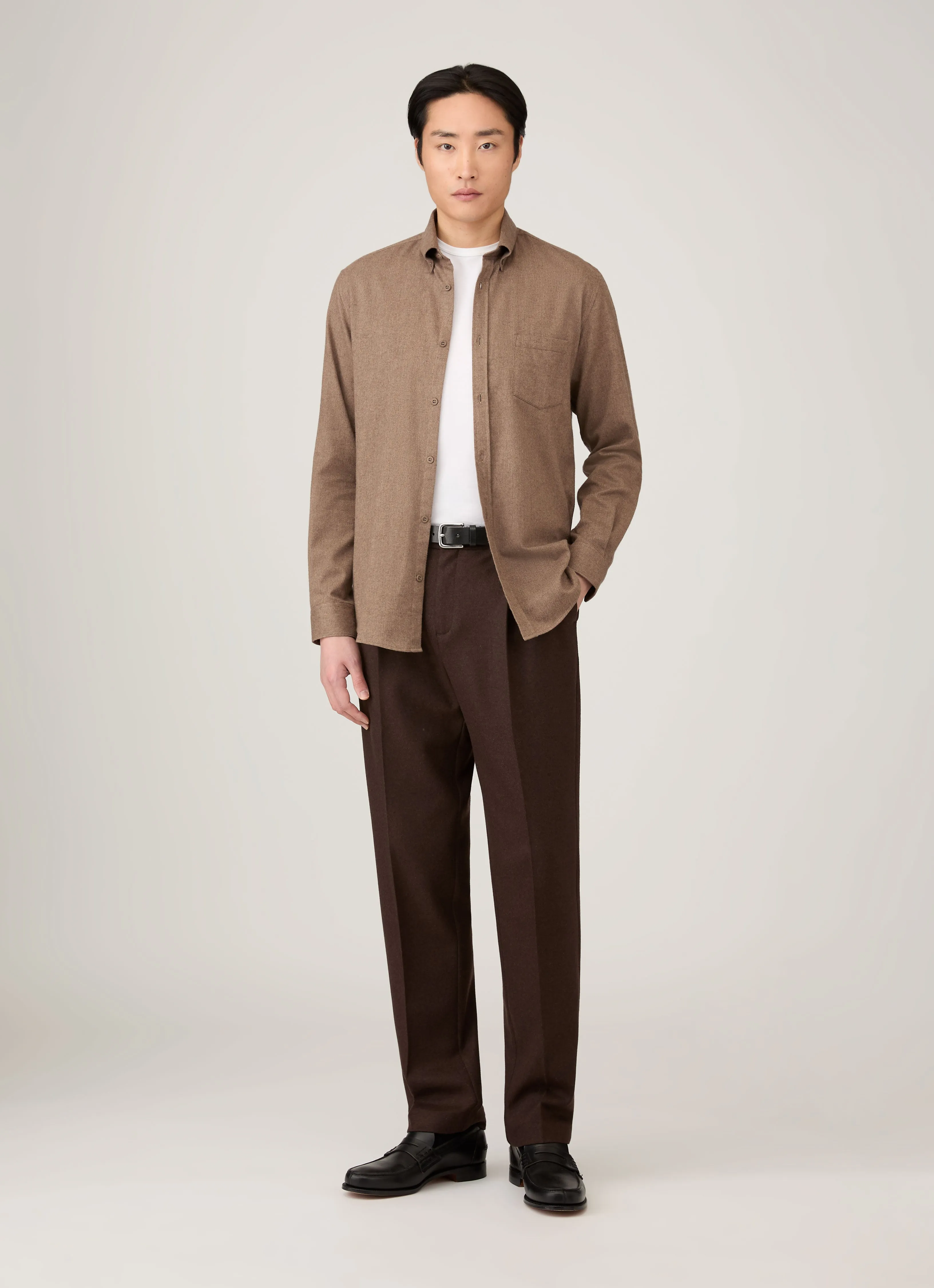 Men's Button Down Flannel Shirt in Cedar Layered Wear Comfort Stretch Wear