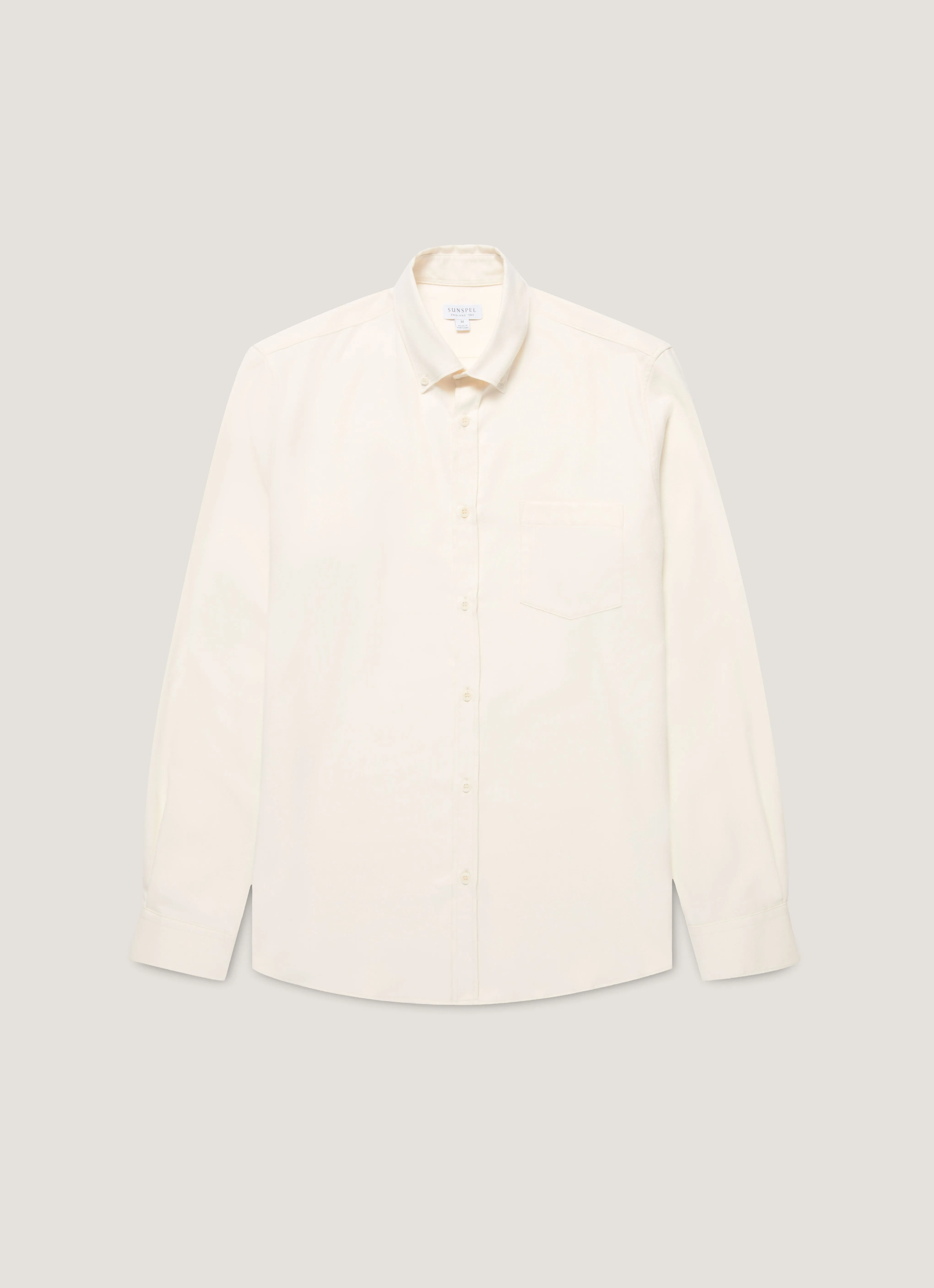 sequined details Men's Button Down Flannel Shirt in Ecru