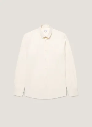 sequined details Men's Button Down Flannel Shirt in Ecru