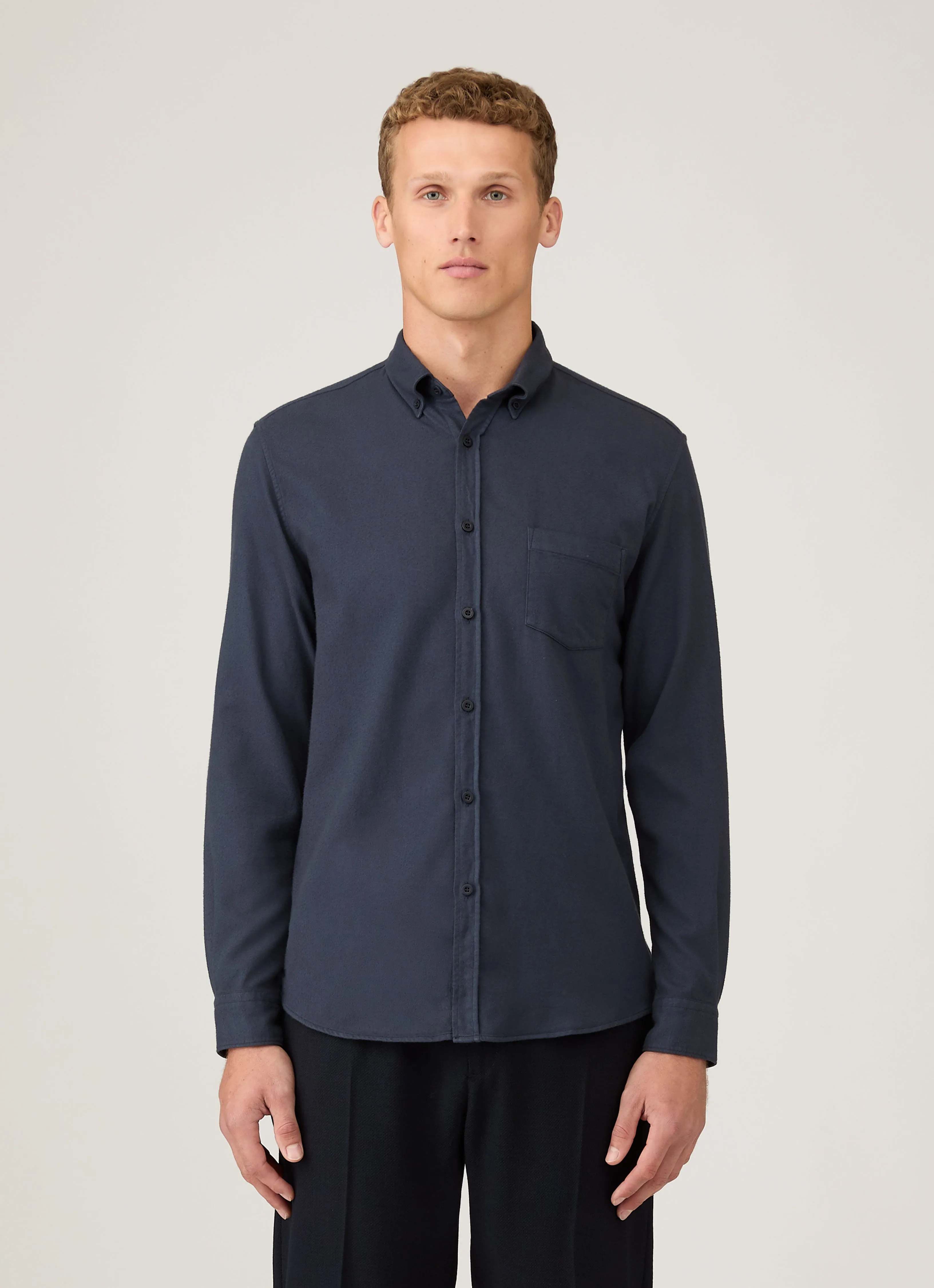 Men's Button Down Flannel Shirt in Navy Timeless Look Wear Outdoor Leisure