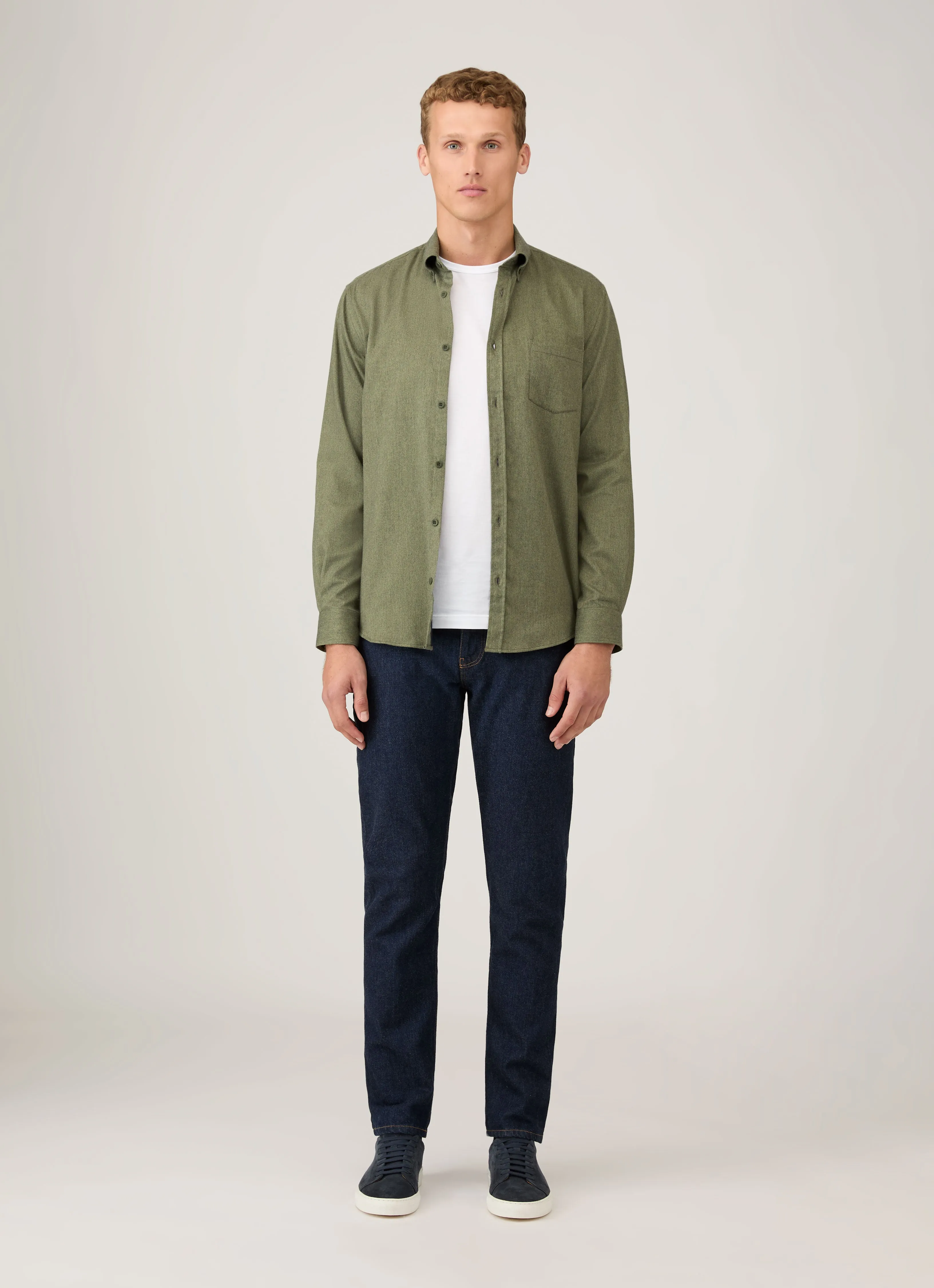 Stylish and Cozy Smart Layering Men's Button Down Flannel Shirt in Sea Moss Melange