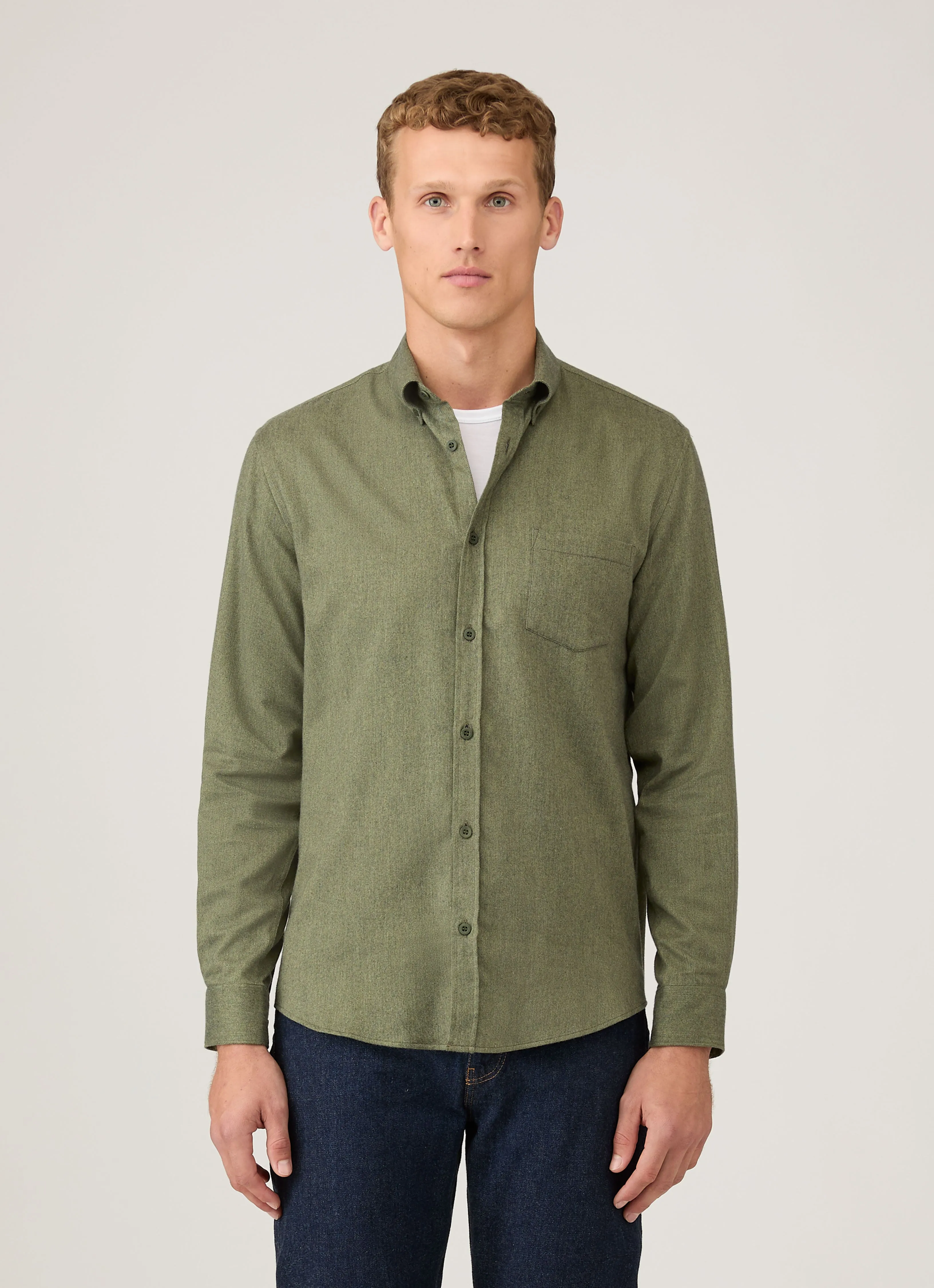 Men's Button Down Flannel Shirt in Sea Moss Melange Versatile Comfort Wear