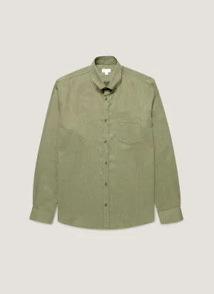 Light Fashion Sleek Stretch Men's Button Down Flannel Shirt in Sea Moss Melange