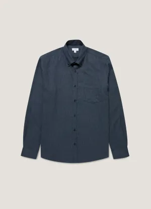 Men's Button Down Flannel Shirt in Selvedge Blue Melange Light Wear Cozy Performance