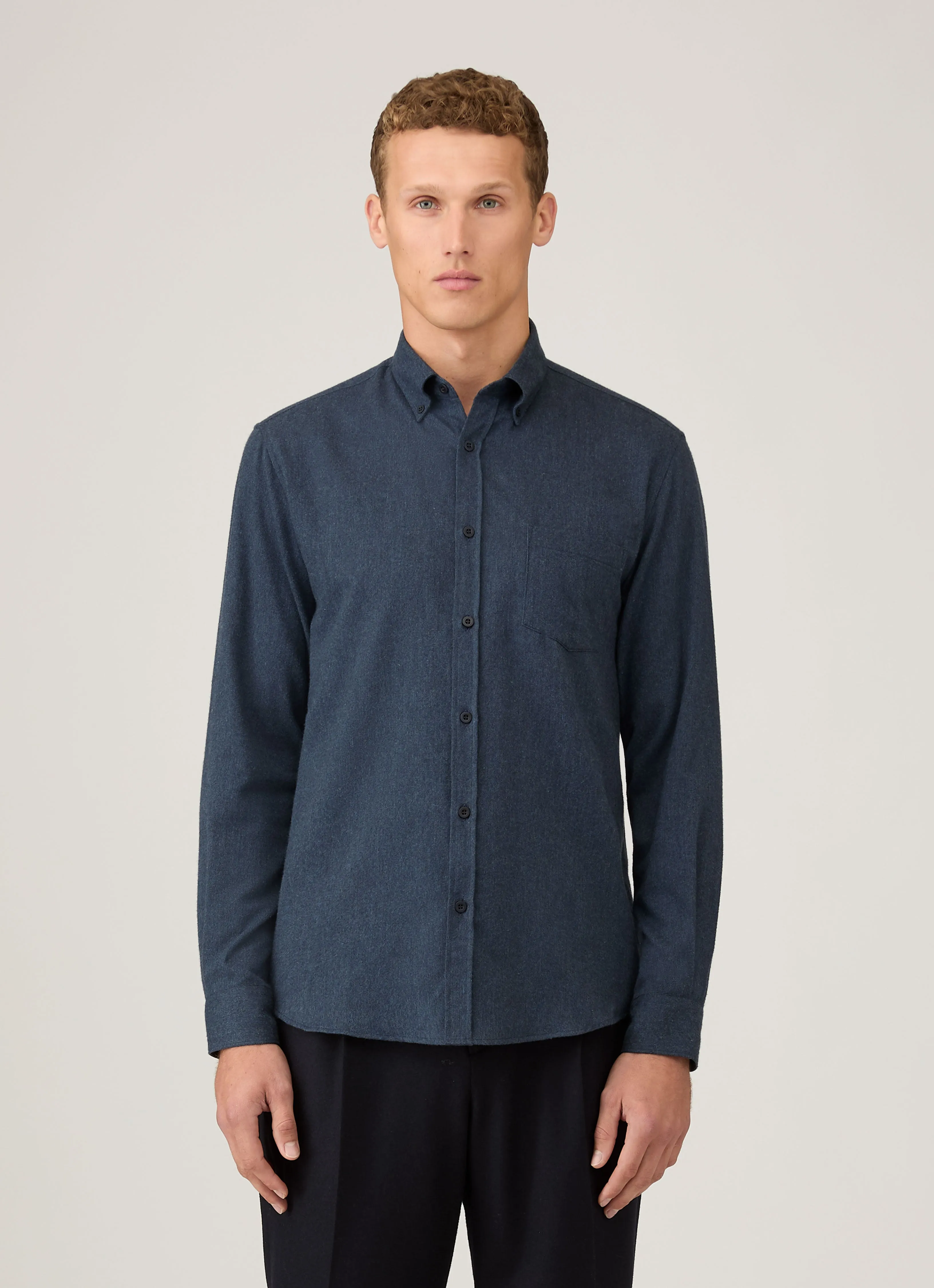 Men's Button Down Flannel Shirt in Selvedge Blue Melange Pullover