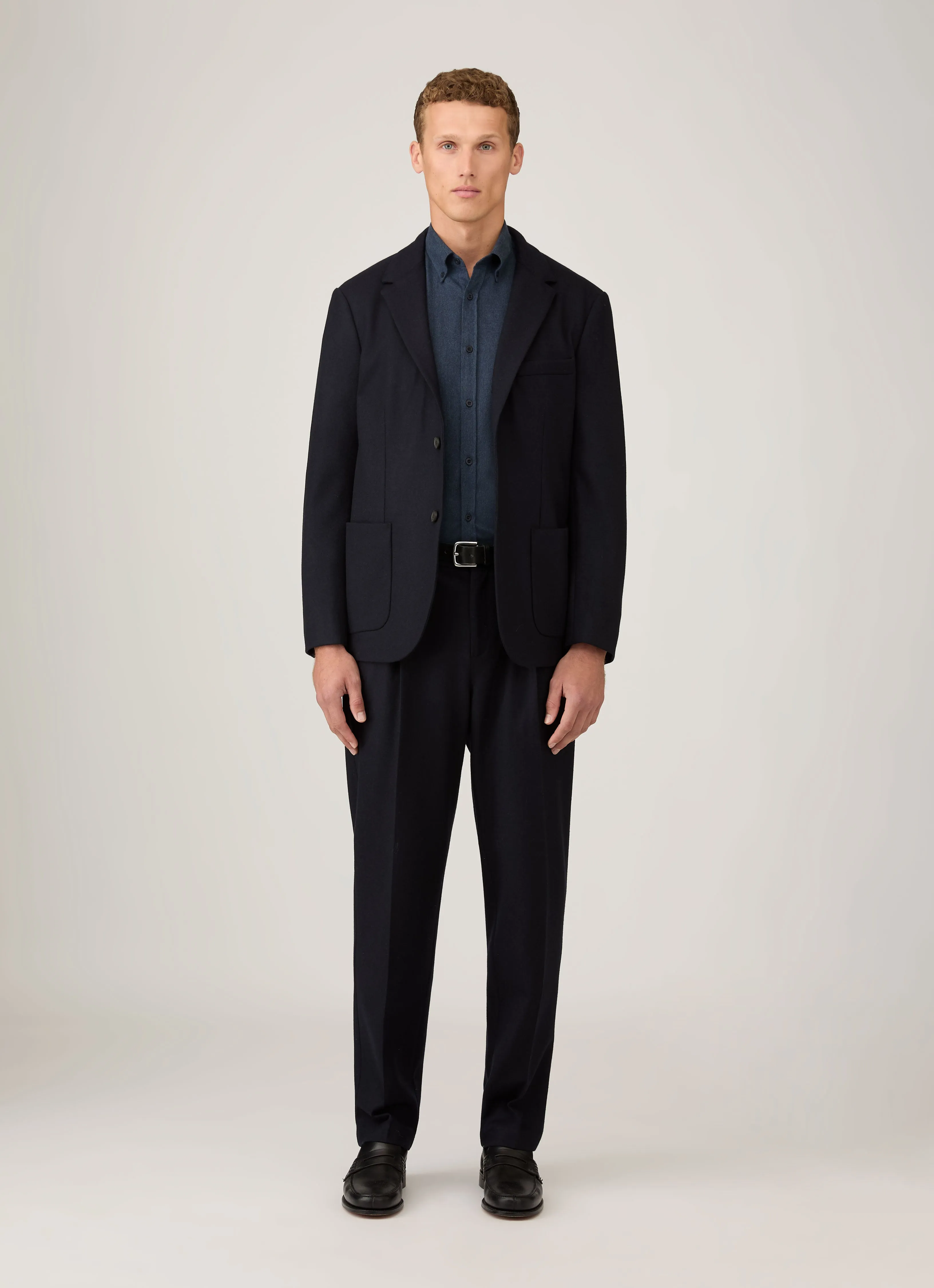 Heathered Fabric Fashionable Wear Men's Button Down Flannel Shirt in Selvedge Blue Melange