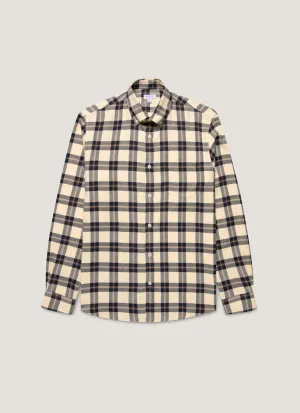 Men's Button Down Flannel Shirt in Truffle Check Polka Dot Pattern