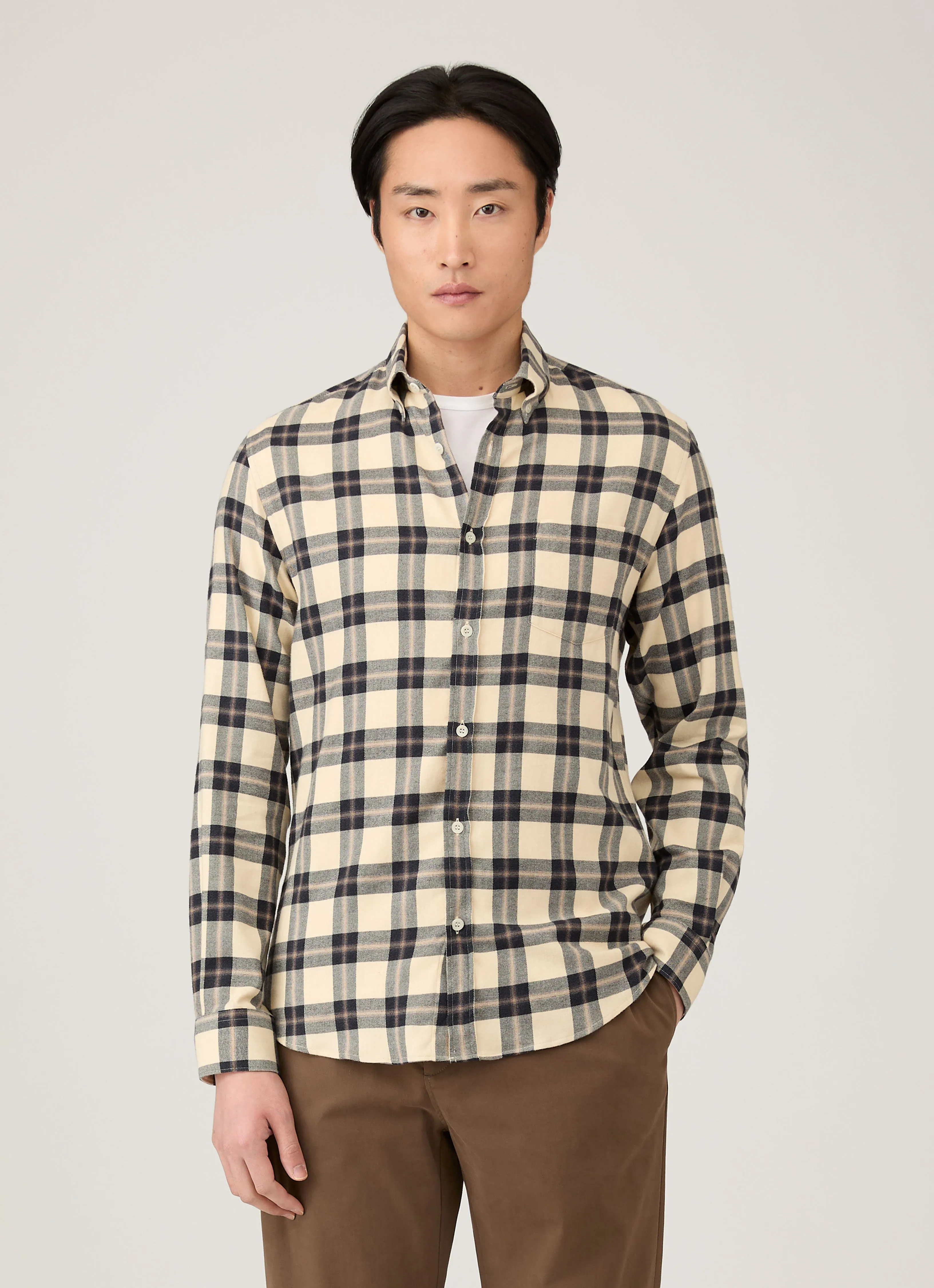 Athletic Wear Men's Button Down Flannel Shirt in Truffle Check