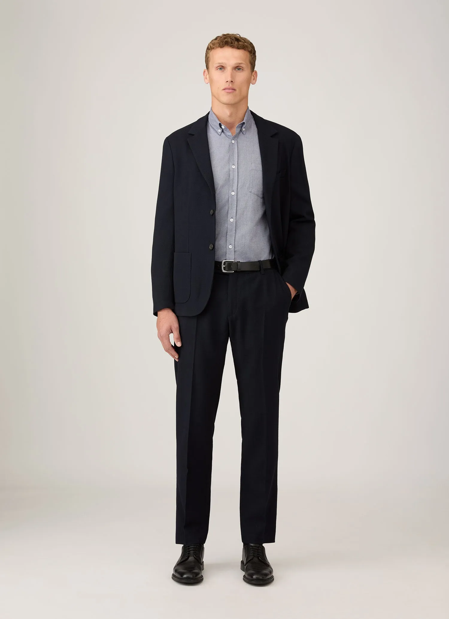 Men's Button Down Oxford Shirt in Dark Blue Tear Resistant Knit Cozy Essentials