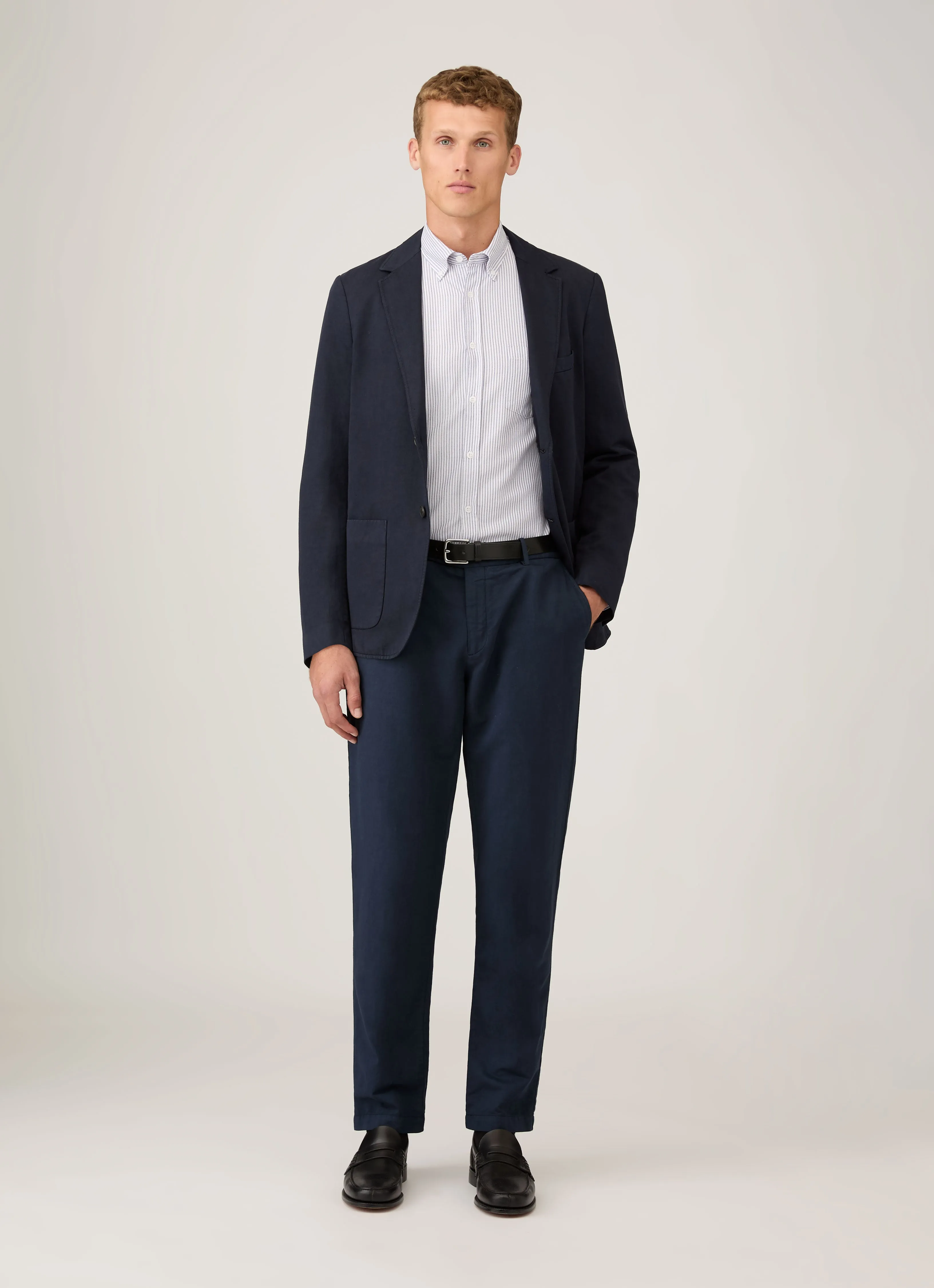 Men's Button Down Oxford Shirt in White/Navy semi-formal style