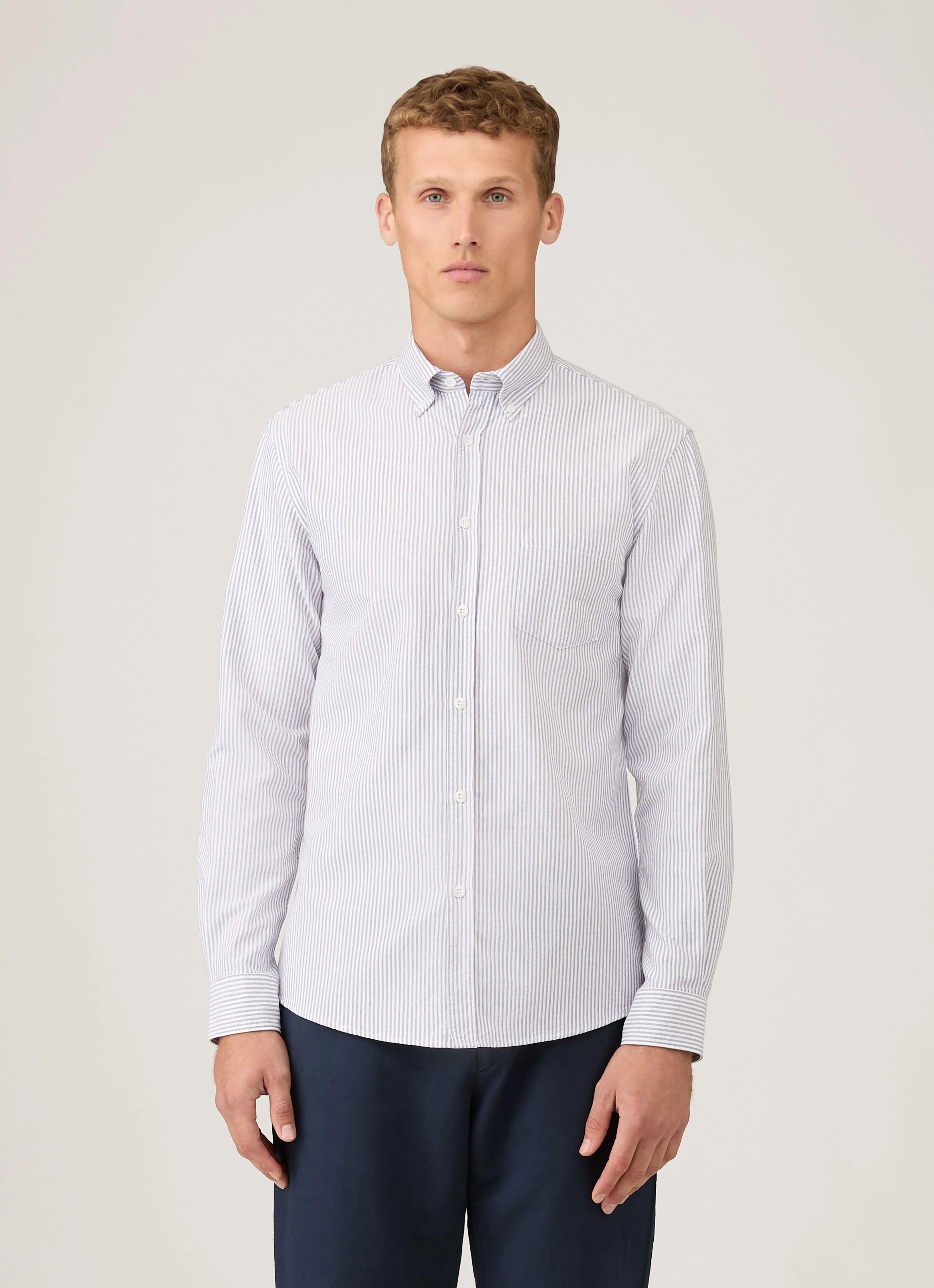 Men's Button Down Oxford Shirt in White/Navy Fresh Style