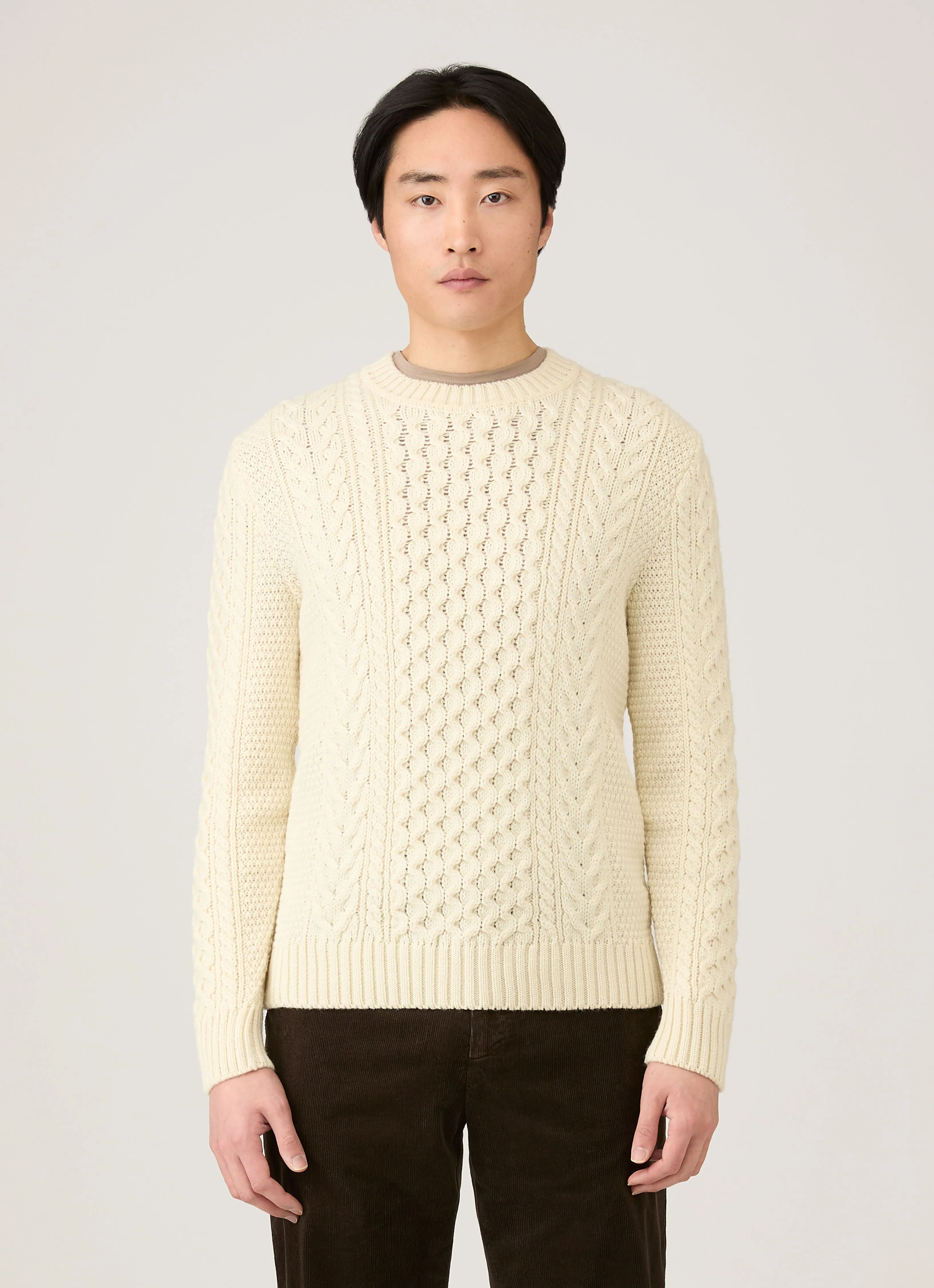Men's Cable Knit Jumper in Ecru MachineWashable