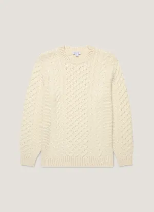 Men's Cable Knit Jumper in Ecru Cold Weather