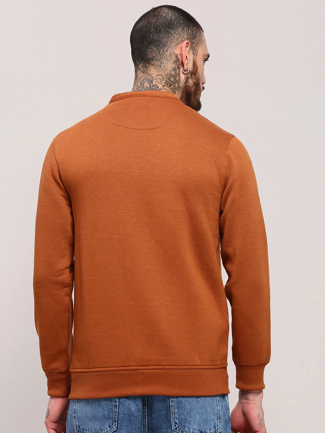 Anti-pilling Shrink resistant Men's Camel Brown Solid Sweatshirt