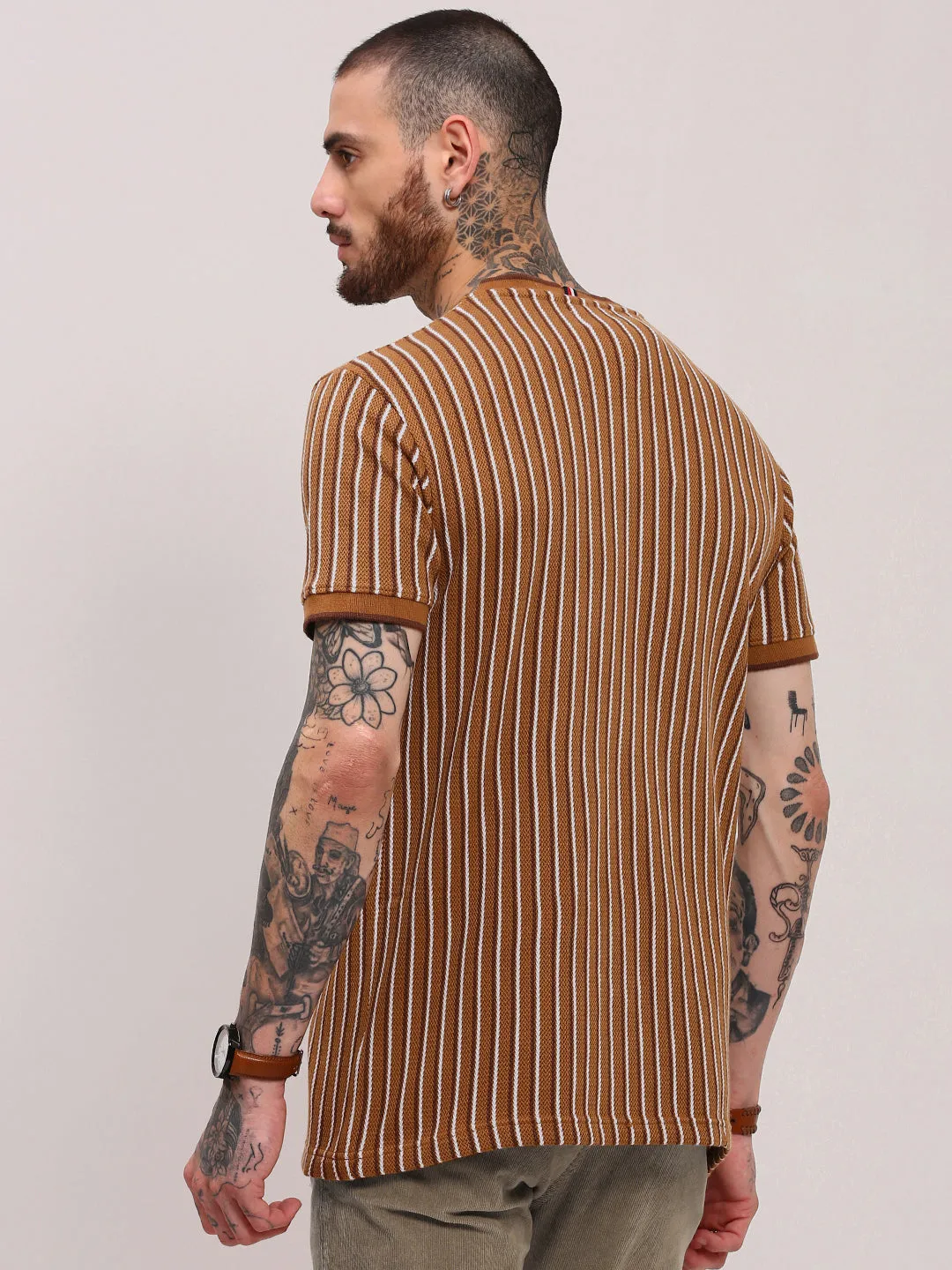 Men's Camel Brown Striped T-Shirt Champion Glow