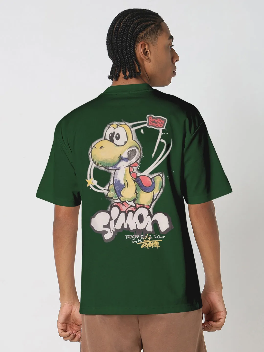 Men's Cartoon Graphic Green T-Shirt SmoothInnerLining Warm Layers