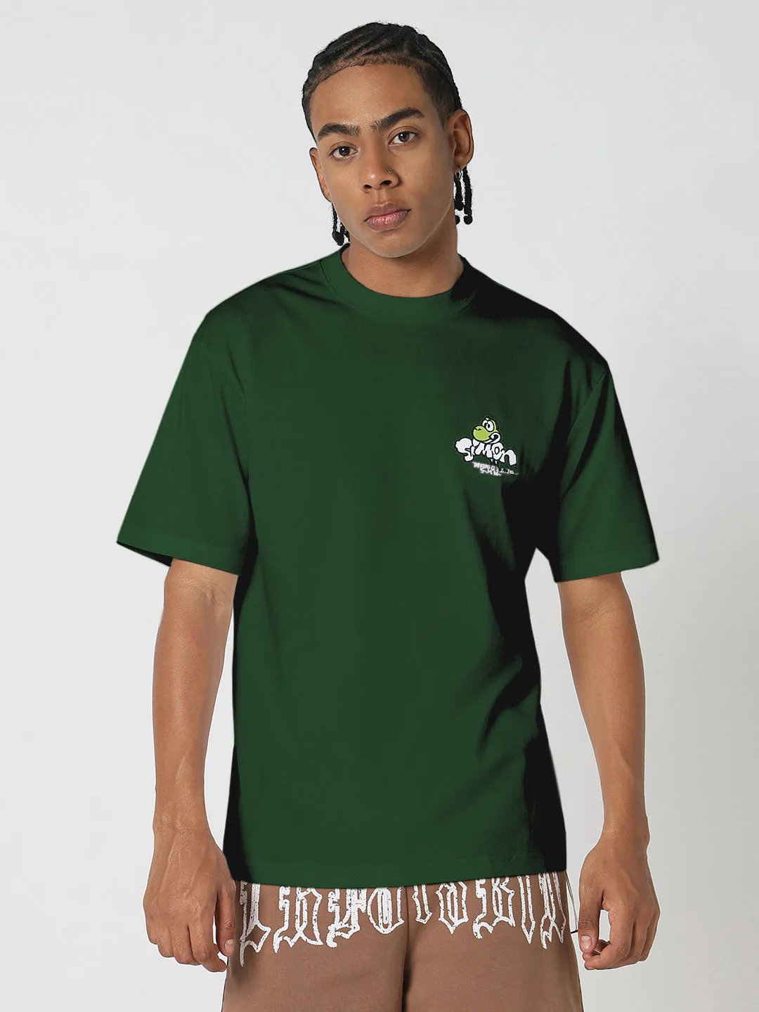 Men's Cartoon Graphic Green T-Shirt Versatile Fashion