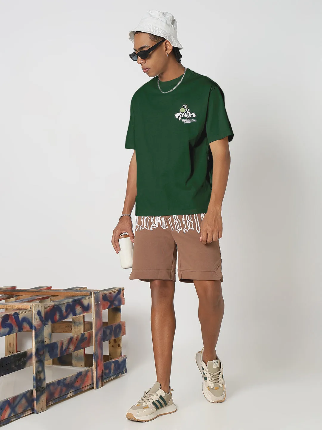 Suede Mood Trendy Jacket Men's Cartoon Graphic Green T-Shirt