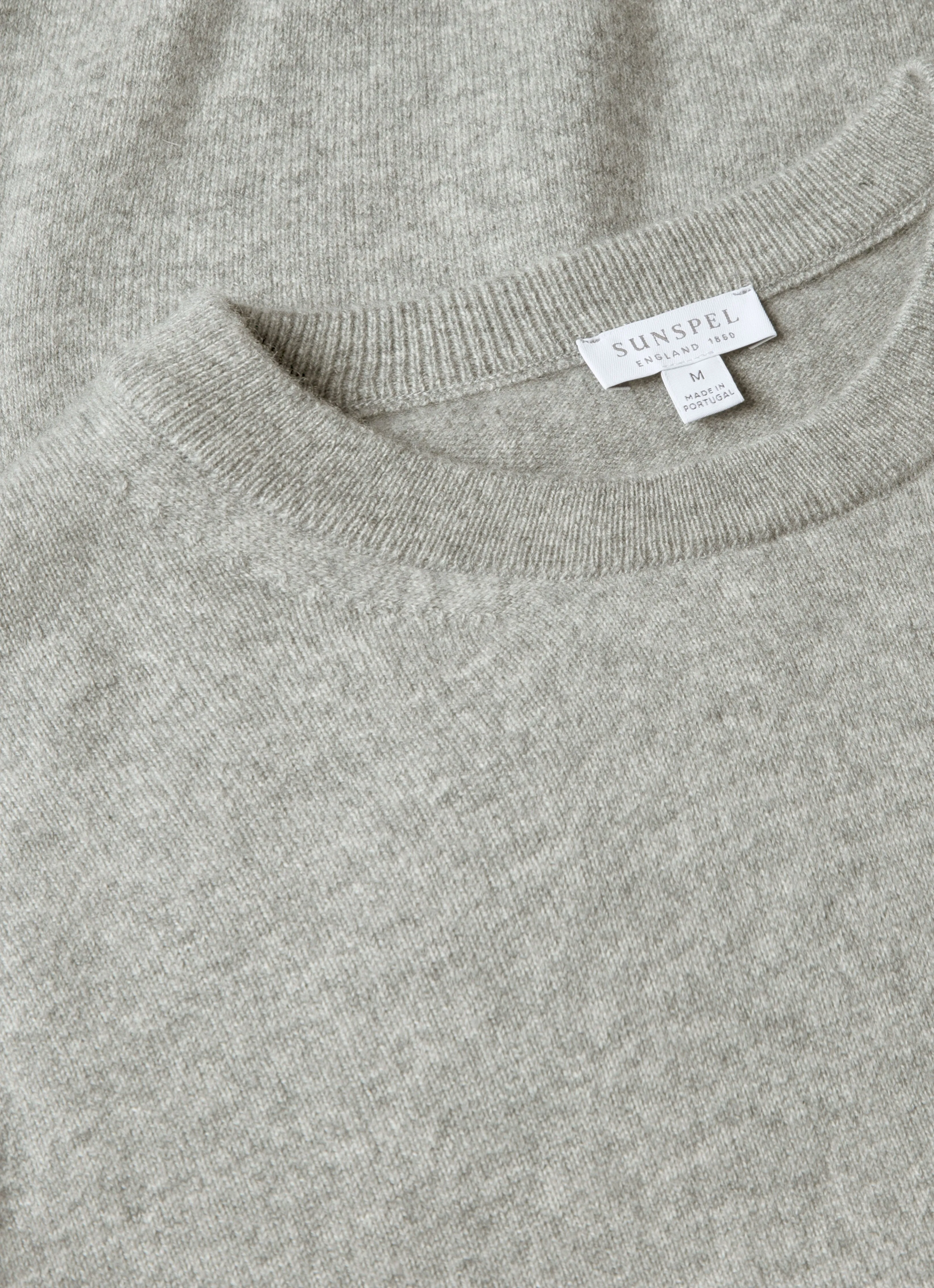 Organic Cotton Yarn Men's Cashmere Crew Neck Jumper in Grey Melange