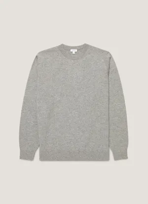High Thread Count Breathable Yarn Men's Cashmere Crew Neck Jumper in Grey Melange