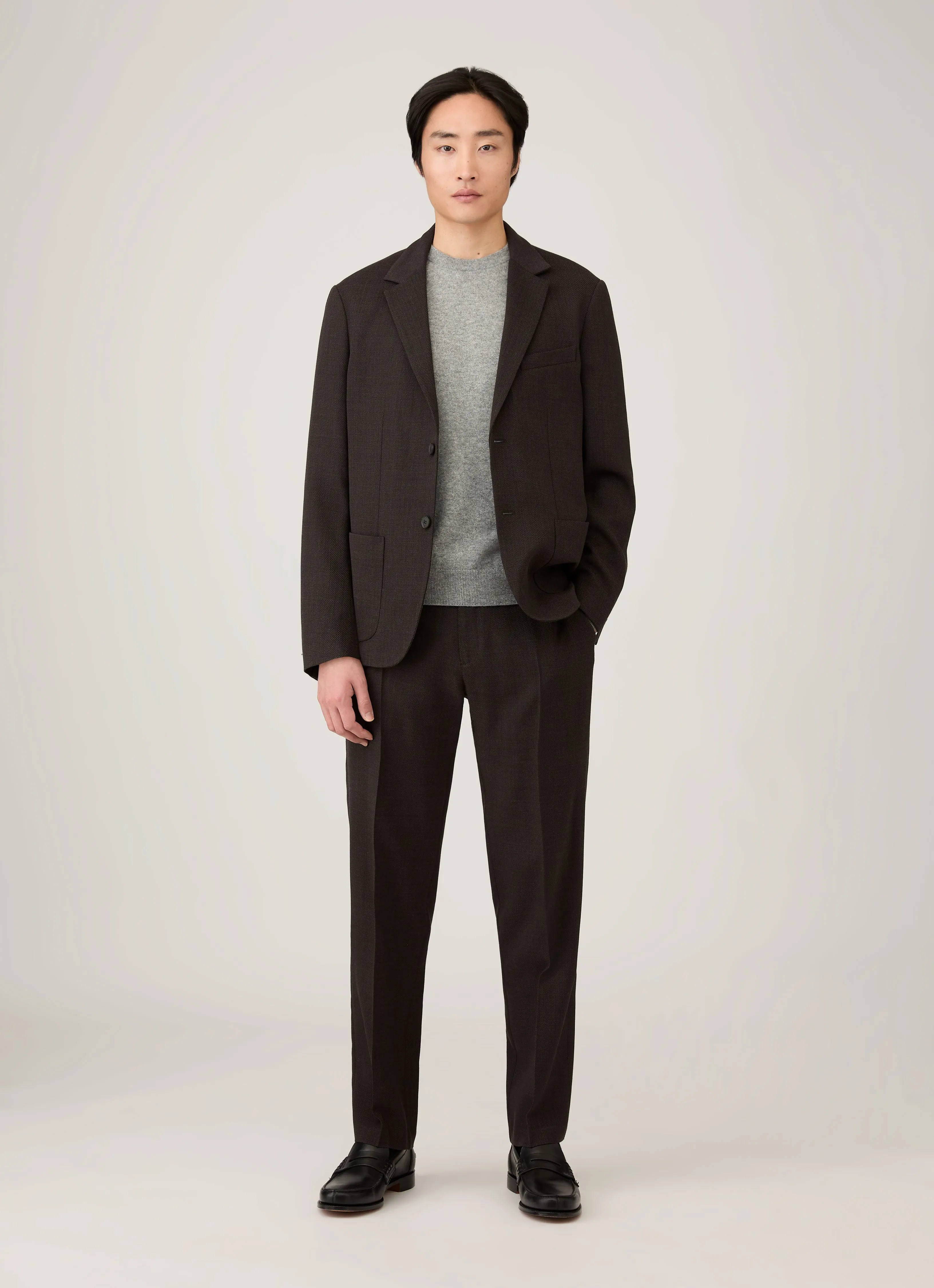 Luminous Thread Accents Brushed Interior Men's Cashmere Crew Neck Jumper in Grey Melange