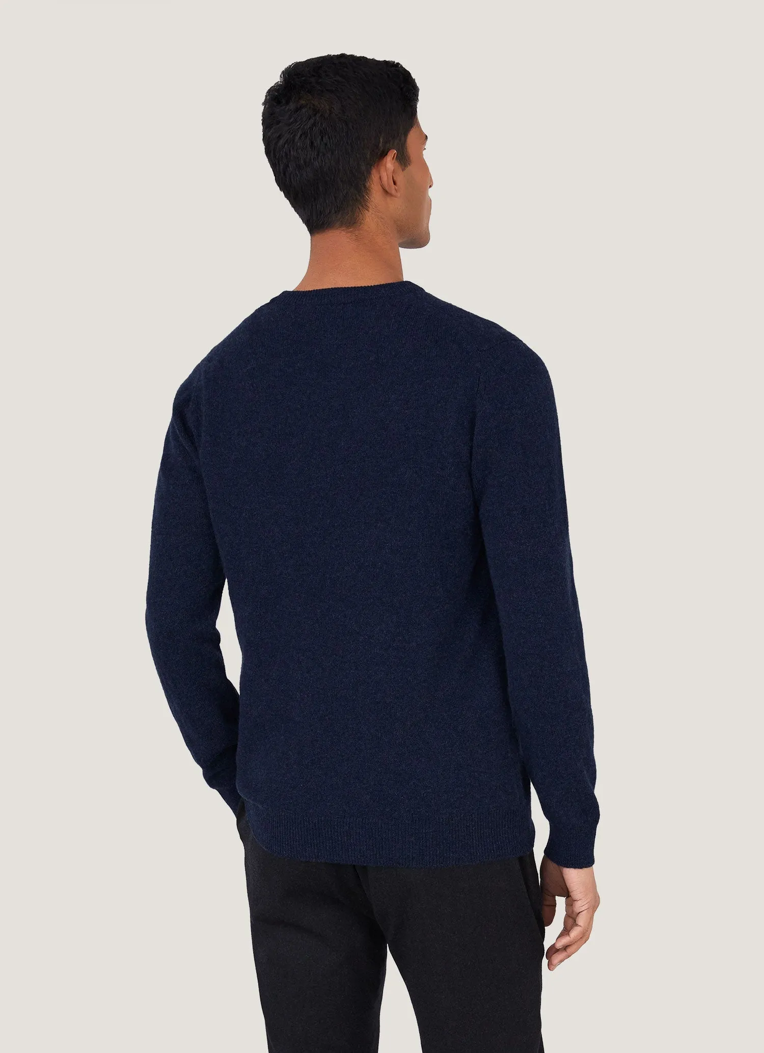 Men's Cashmere Crew Neck Jumper in Navy Melange Chill Proof Durable Edge Binding