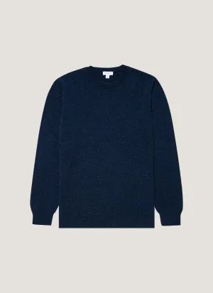 Men's Cashmere Crew Neck Jumper in Navy Melange Durable Elasticity