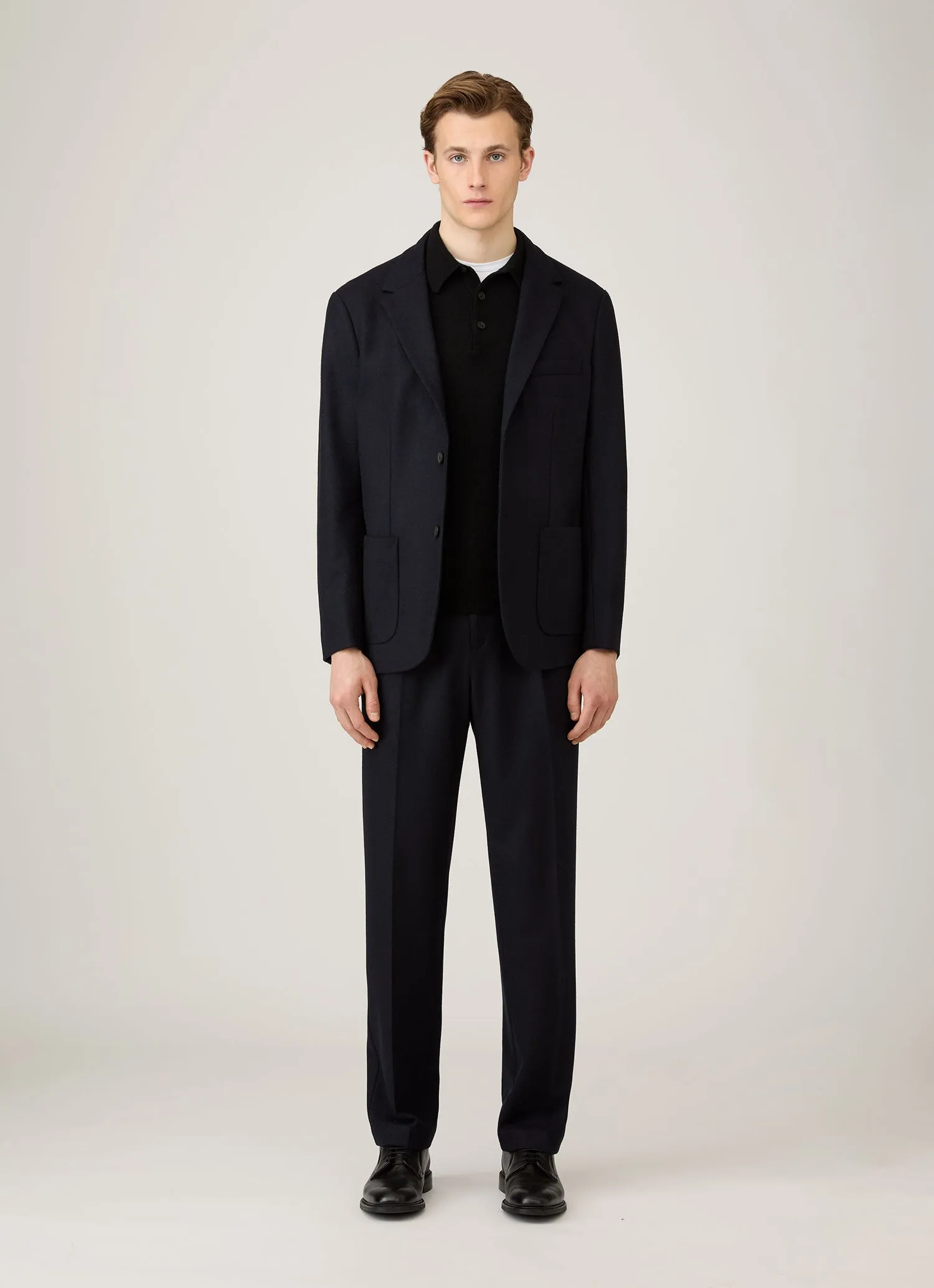 Functional Drape MachineWashable Fabric Men's Cashmere Polo Shirt in Black