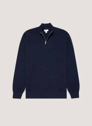 Men's Cashmere Zip Neck Jumper in Navy HighElasticity Fabric