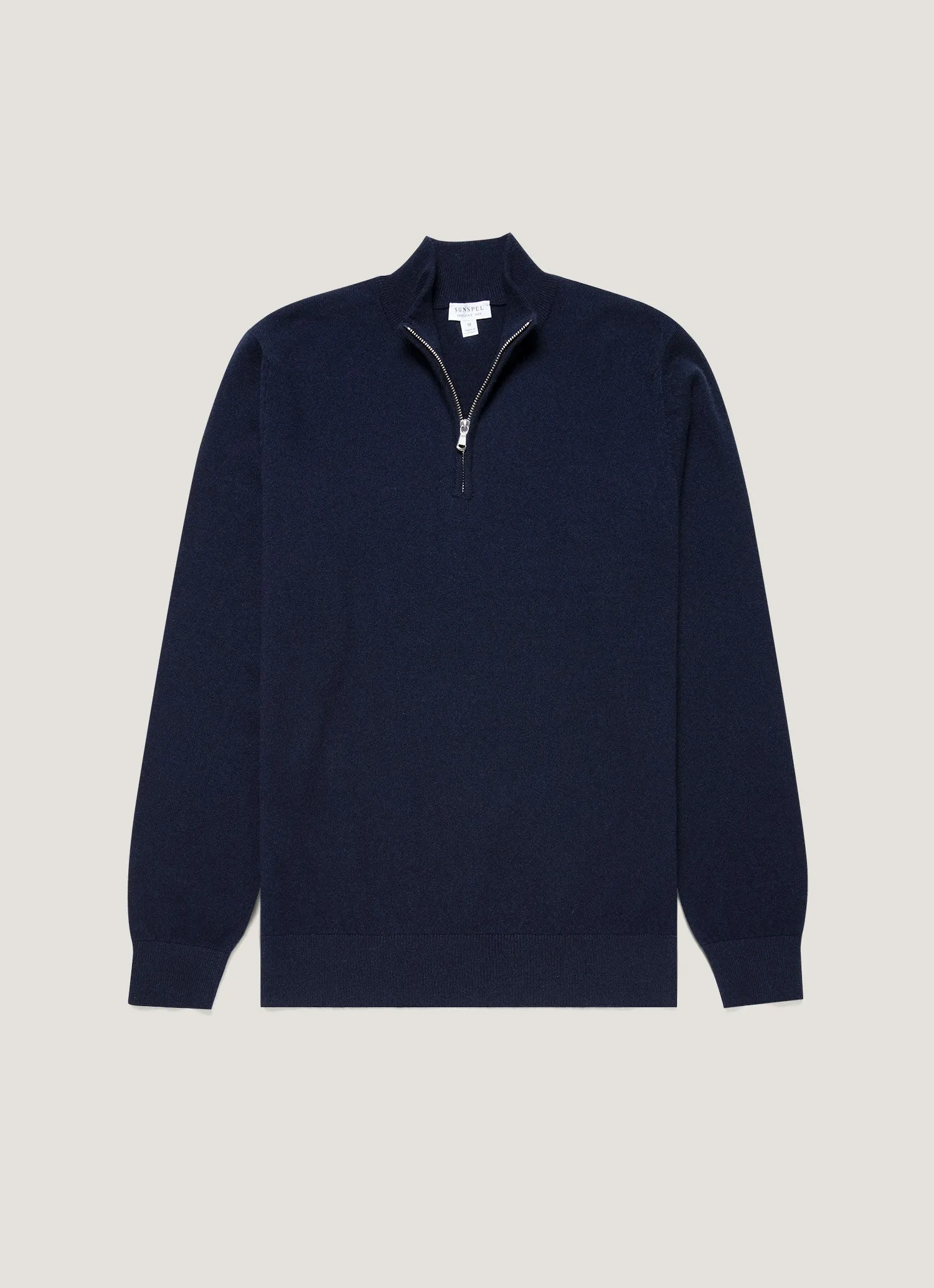 Men's Cashmere Zip Neck Jumper in Navy HighElasticity Fabric