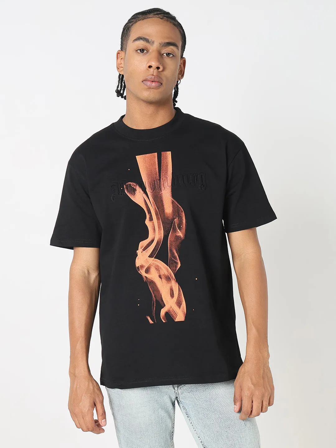 Future Edge Organza Fit Men's Casual Black & Brown Graphic T-Shirt