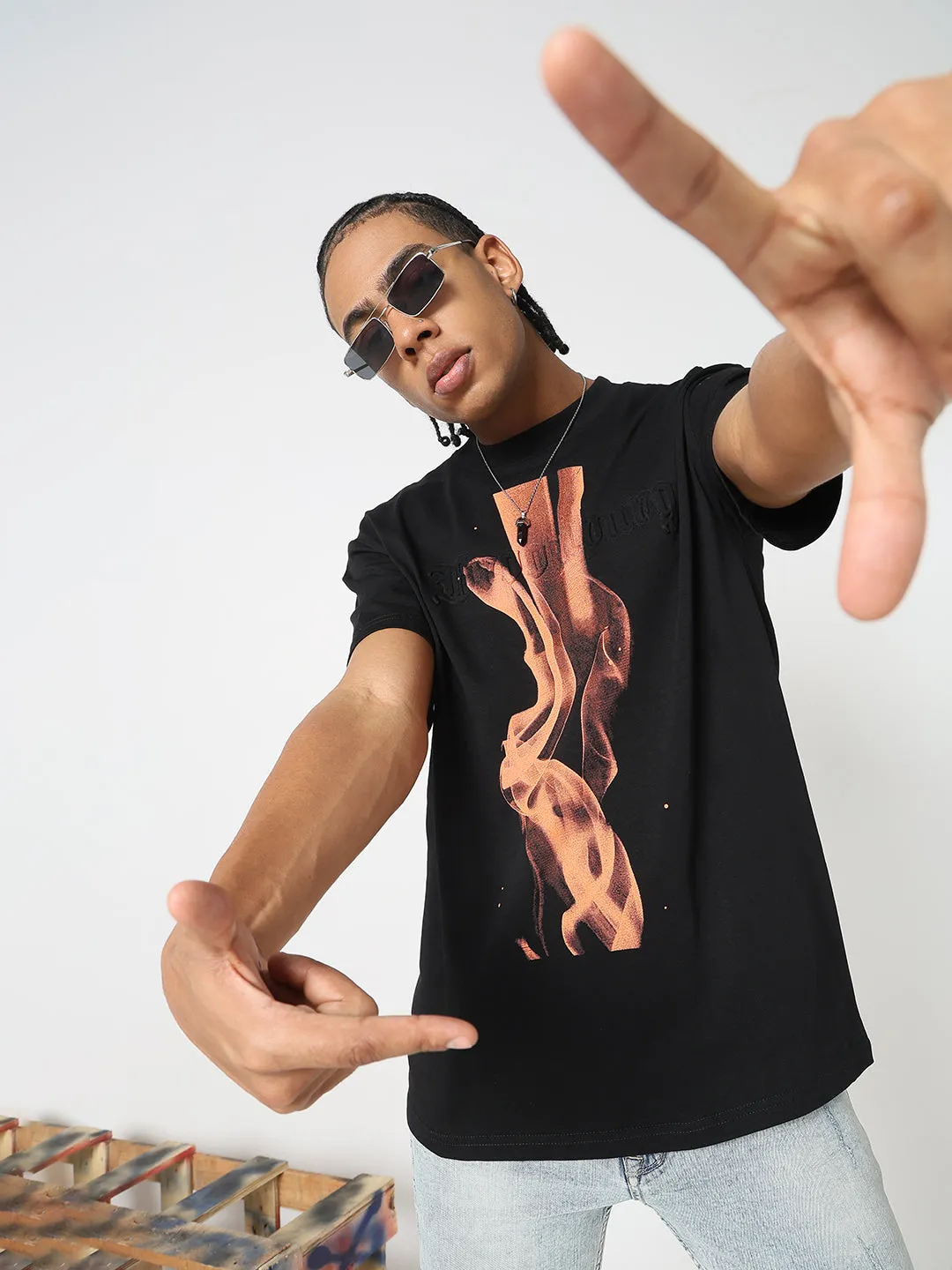 Men's Casual Black & Brown Graphic T-Shirt Luxury Apparel Hero Glow