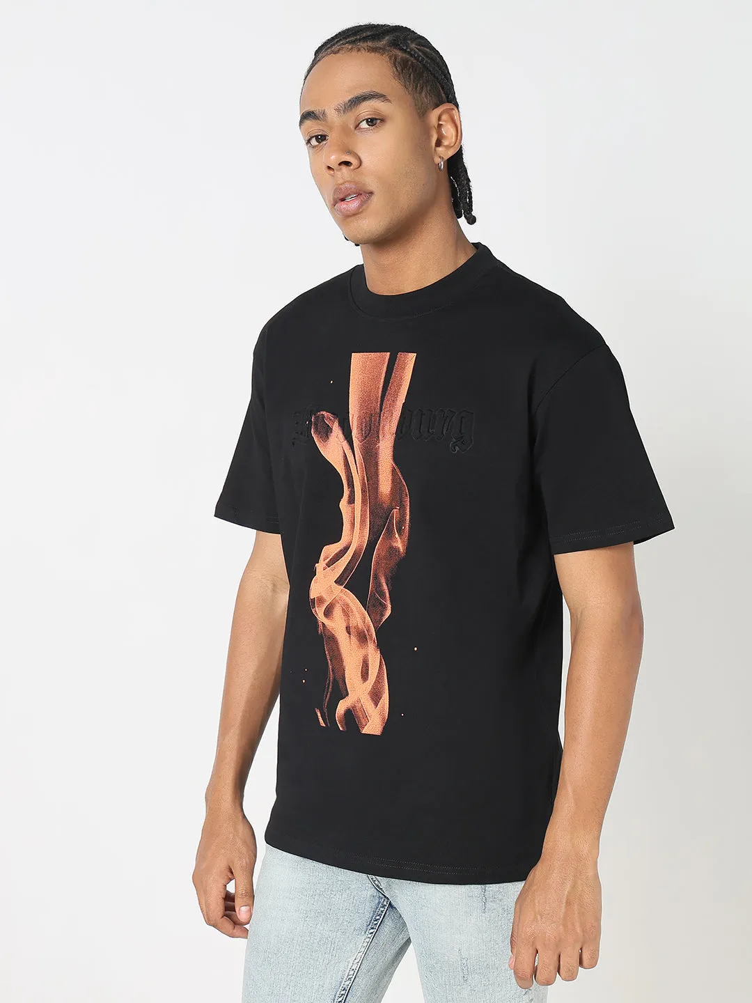 Bead Soul Flight Fit Men's Casual Black & Brown Graphic T-Shirt