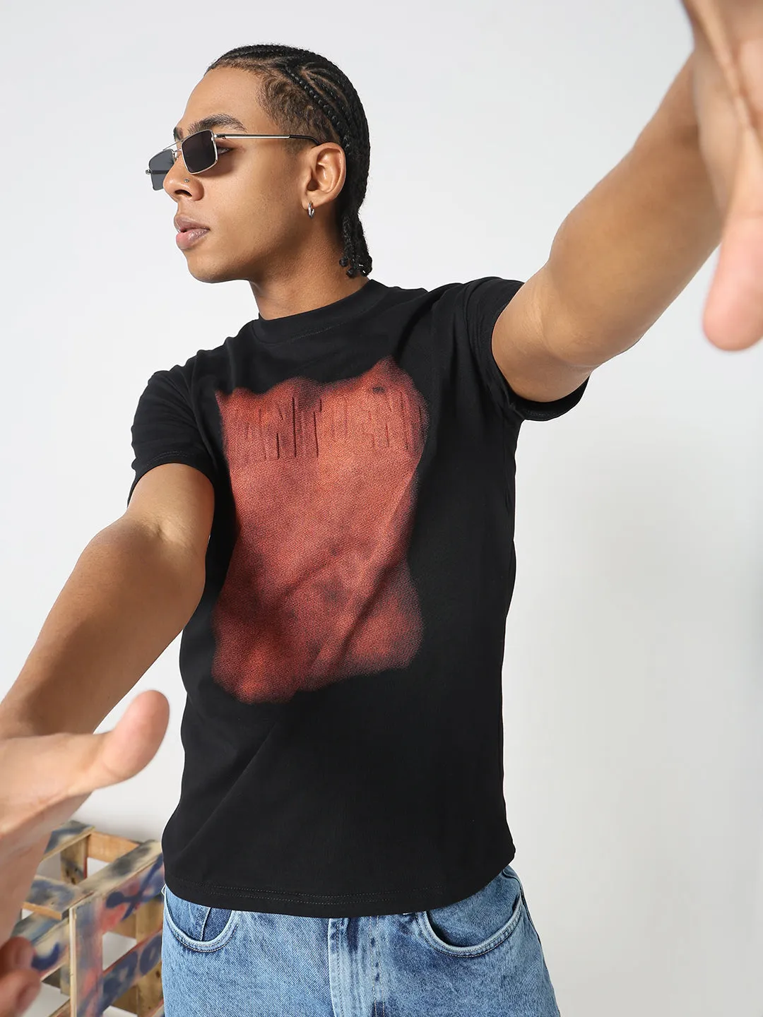 Men's Casual Black & Rust Vintage Wash T-Shirt Music Mood