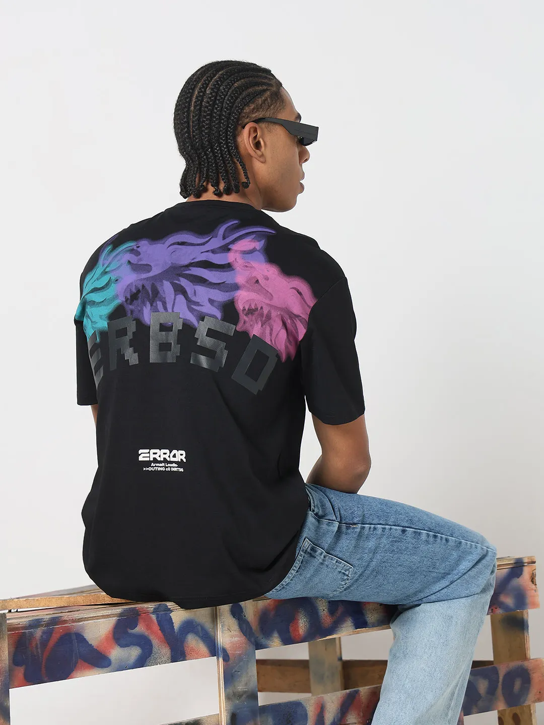 Outdoor Footwear SoftTouch Texture Men's Casual Black Dragon Graphic T-Shirt