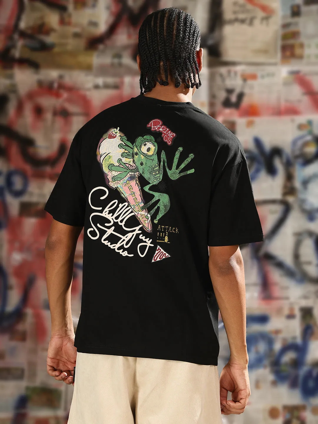 Warm Tracksuit Men's Casual Black Graphic printed Relaxed Fit T-Shirt