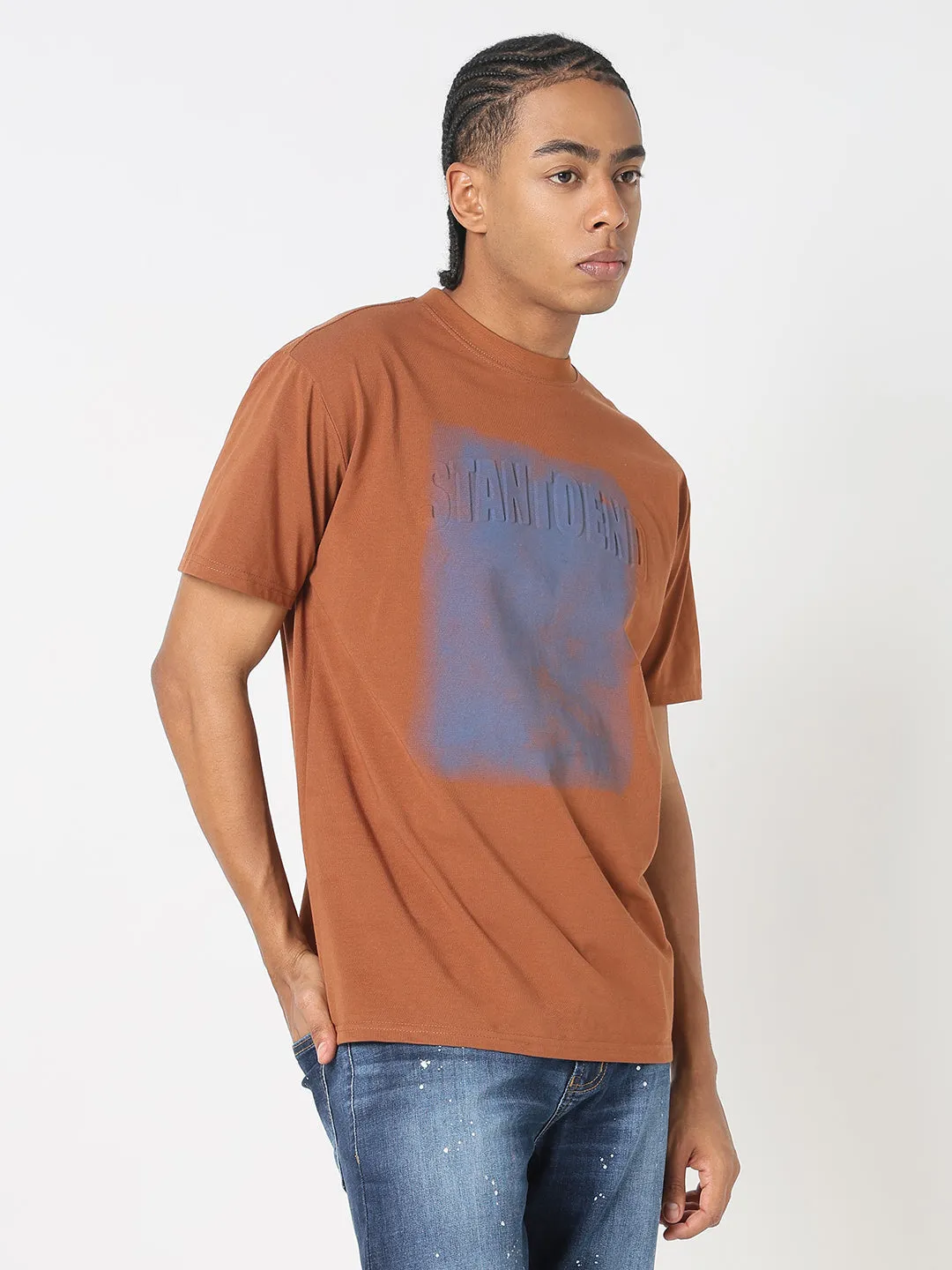 River Flow yoga mode Men's Casual Brown & Purple Vintage Wash T-Shirt