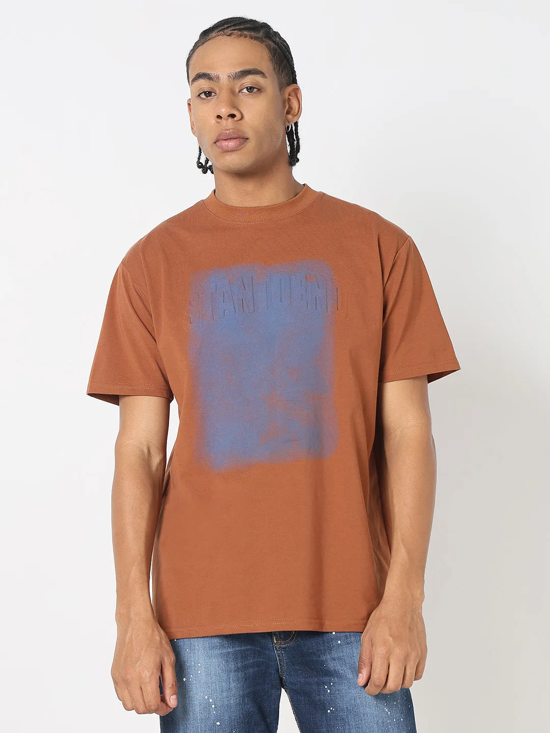 Snow Ready Men's Casual Brown & Purple Vintage Wash T-Shirt