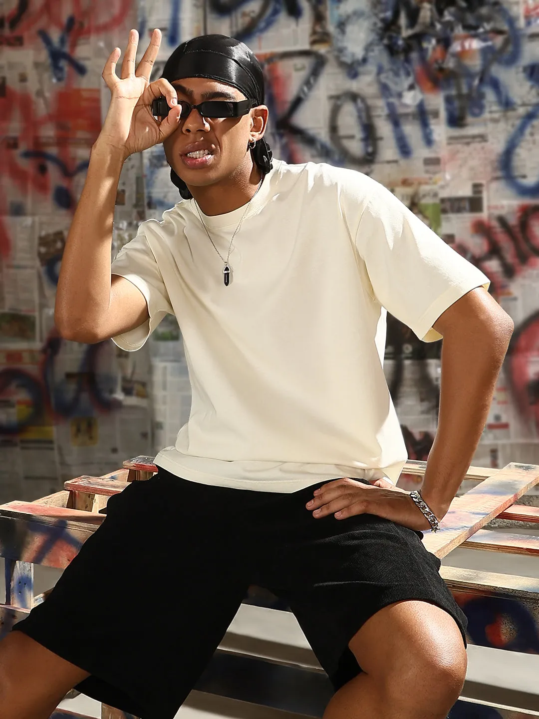 Men's Casual Cream Solid T-Shirt Winter Wear