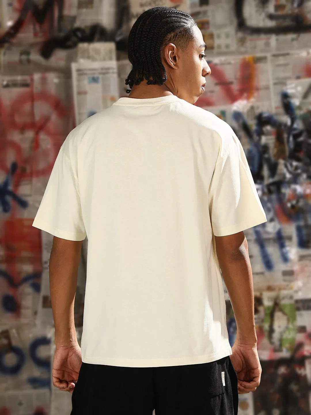 Men's Casual Cream Solid T-Shirt PreShrunkFabric TactileStitching