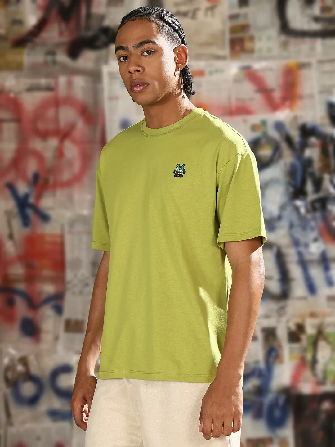 Men's Casual Green Quirky Relaxed Fit Graphic T-Shirt Art Mood Stretch Fit