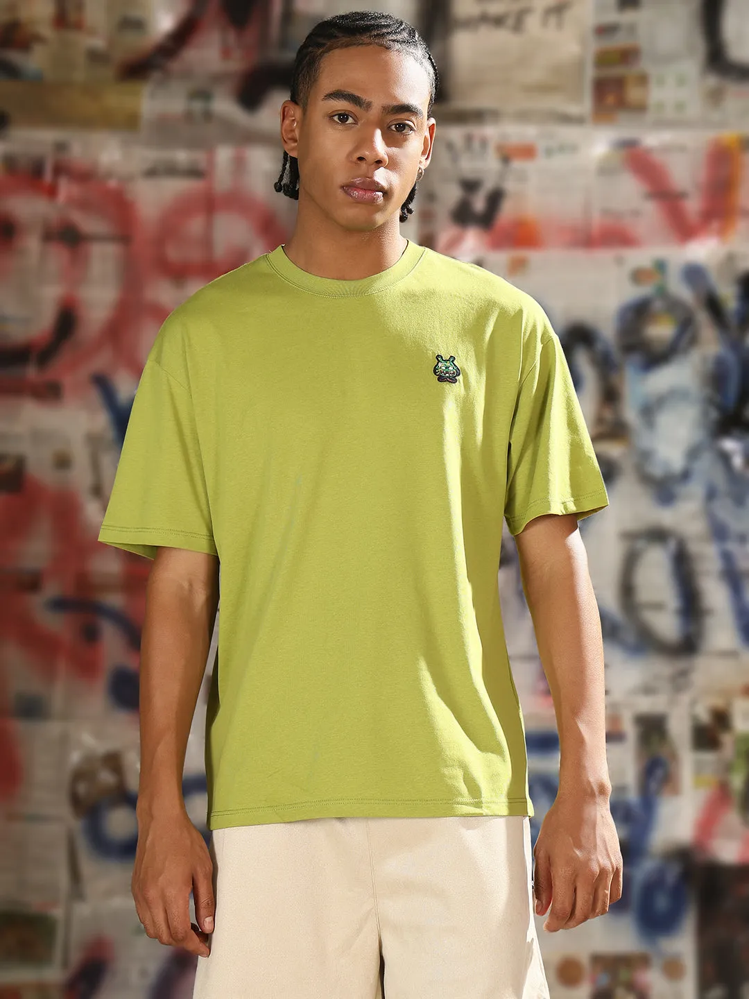 Men's Casual Green Quirky Relaxed Fit Graphic T-Shirt NonIrritating Seams NonRestrictive Cut