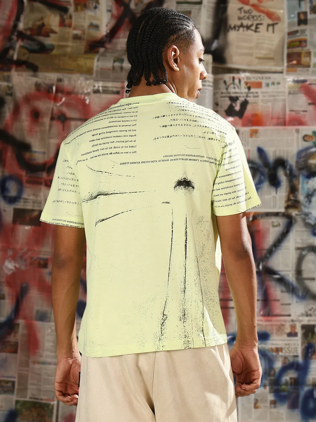 Men's Casual Green Typography T-Shirt Tech Mood