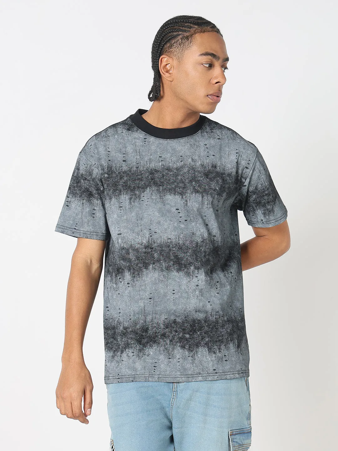 Men's Casual Grey Tie & Dye T-Shirt Casual Bottoms Handmade Glow